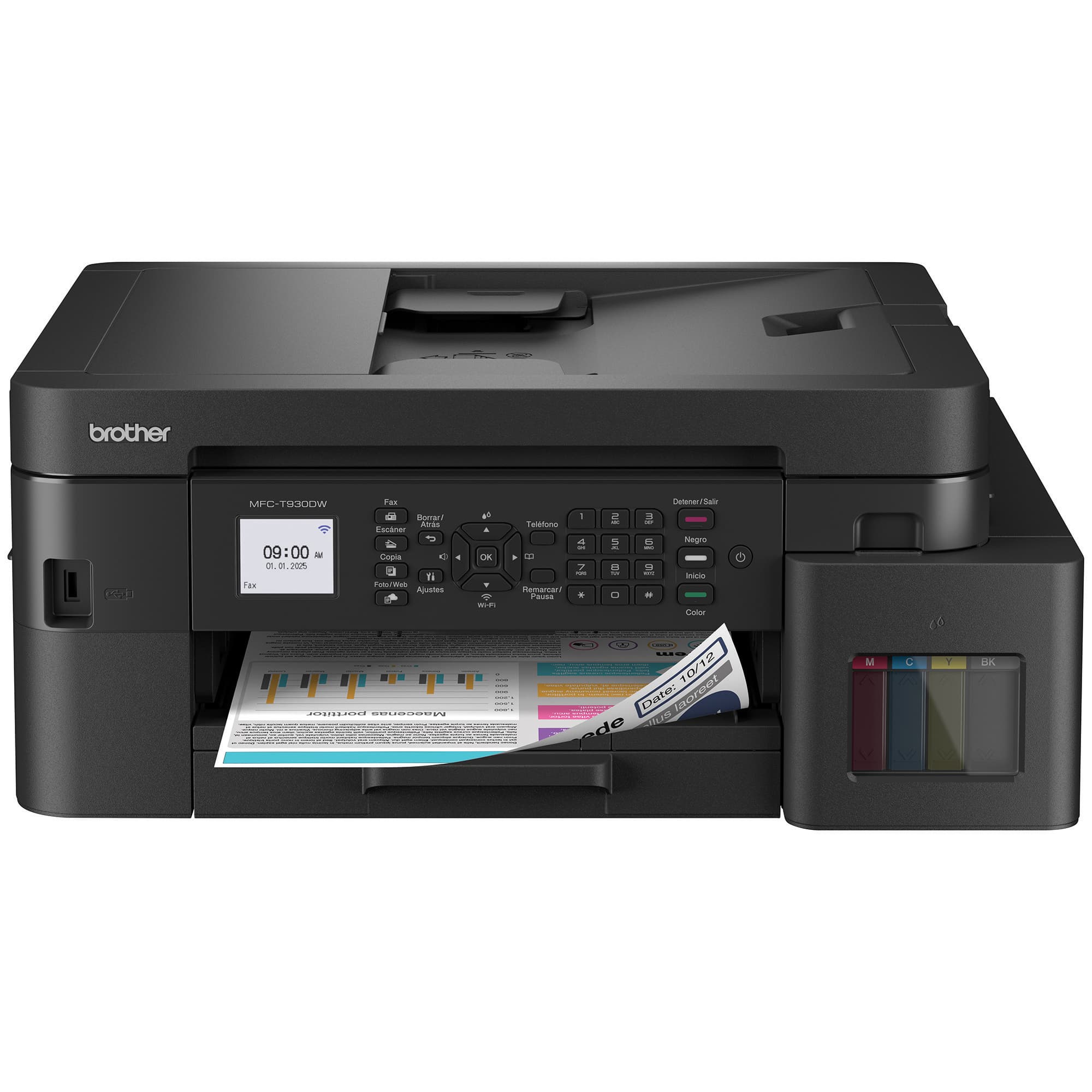 Impresora Brother MFC-T930DW tinta continua, multifunción con ADF y conectividad Wi-Fi vista frontal